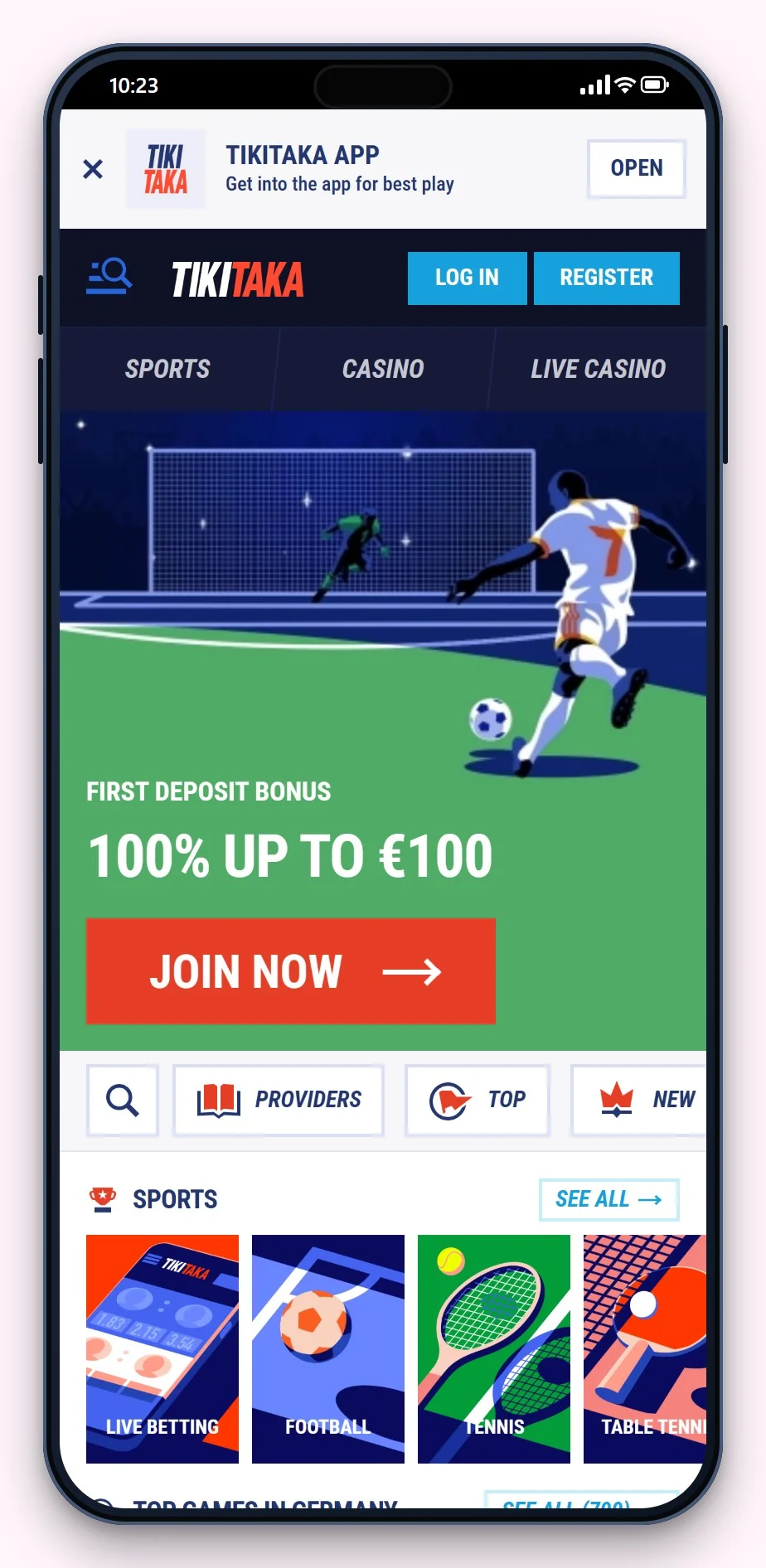 Flexepin Casino: TikiTaka mobile Lobby am Smartphone